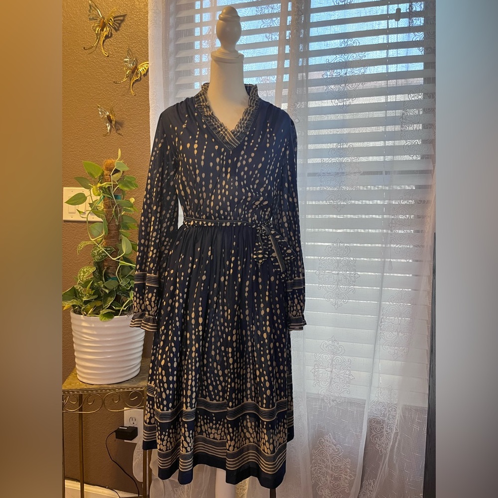 Vintage dress navy sheer long sleeve